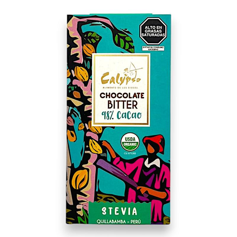 CHOCOLATE BITTER 98% CACAO CON STEVIA 50G - CALYPSO